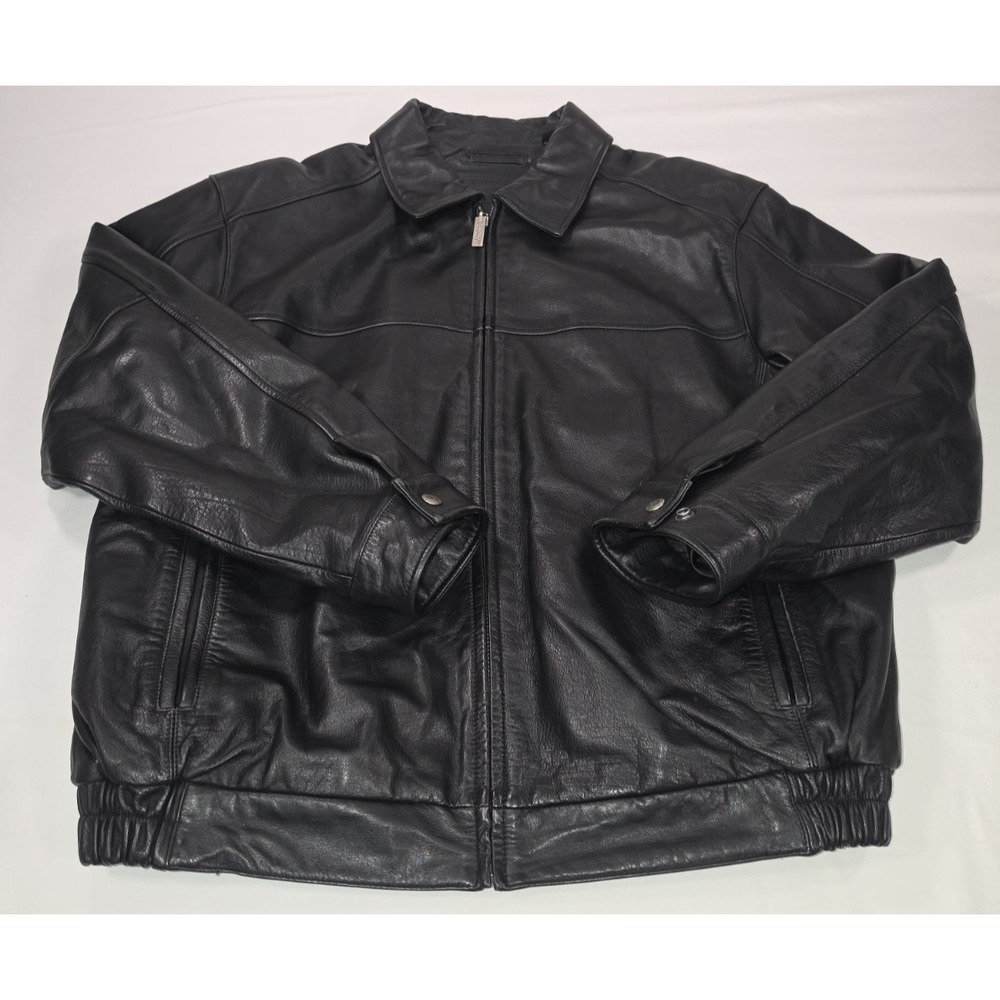 Roundtree & Yorke Black Leather Jacket Men's Size Large Zip Front Made in China